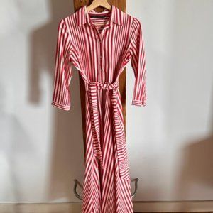 Zara Red and White Striped Shirt Dress Maxi XS